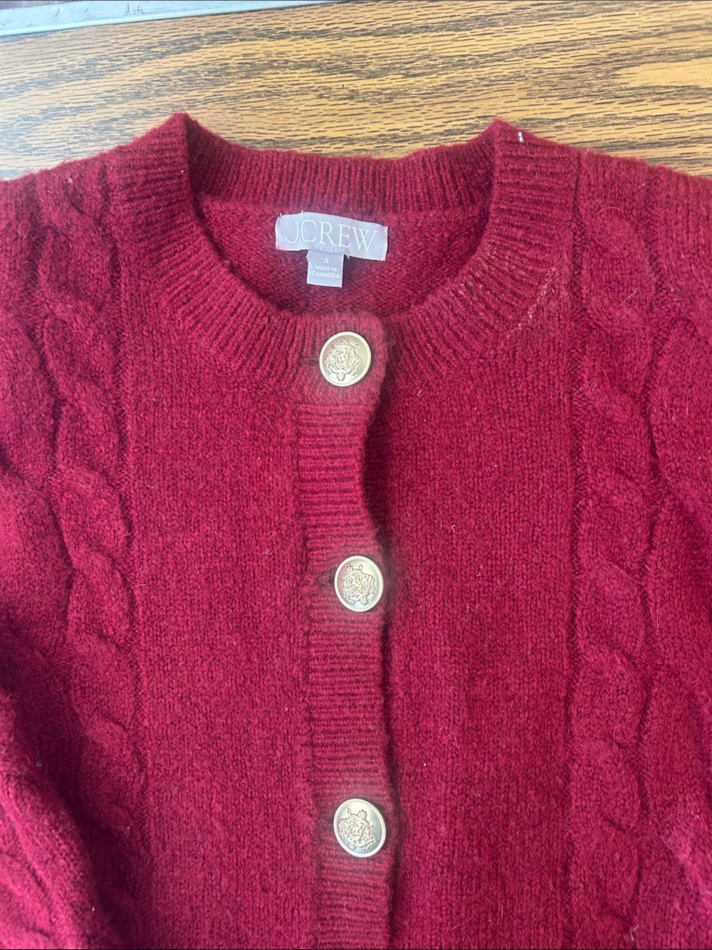 J. Crew Cable Knit Button-Up Cardigan in Wine - Picture 2 of 6